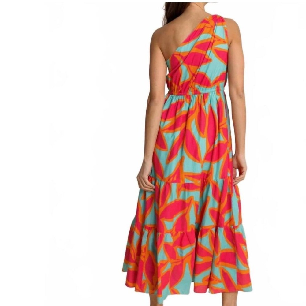 Southern Tide Analeah One Shoulder Maxi Dress Womens Medium Teal Pink Cotton - Picture 9 of 10